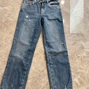 Blue Straight Leg Jeans with Medium Wash